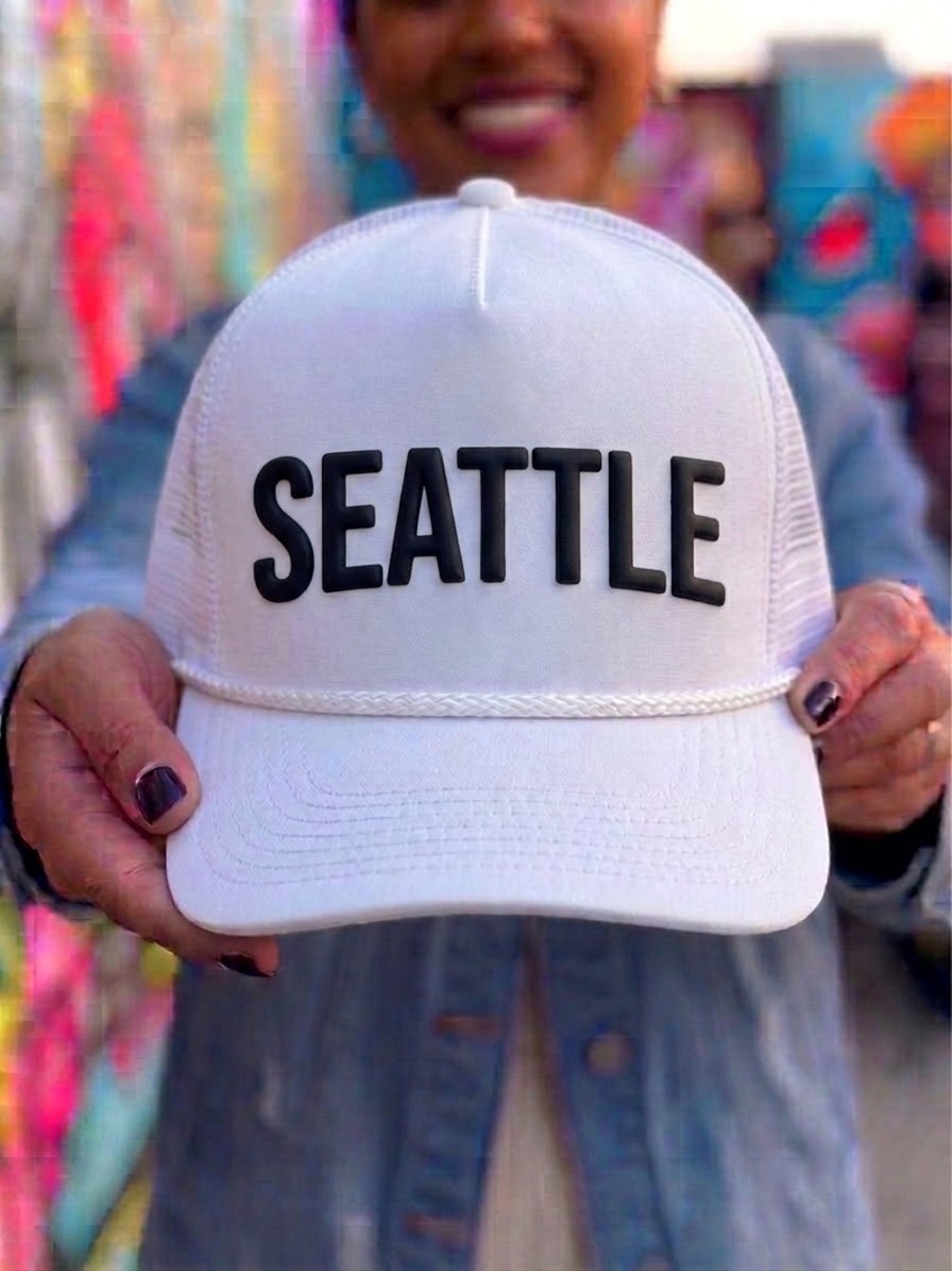 White "your city " Trucker Cap - simply stitched